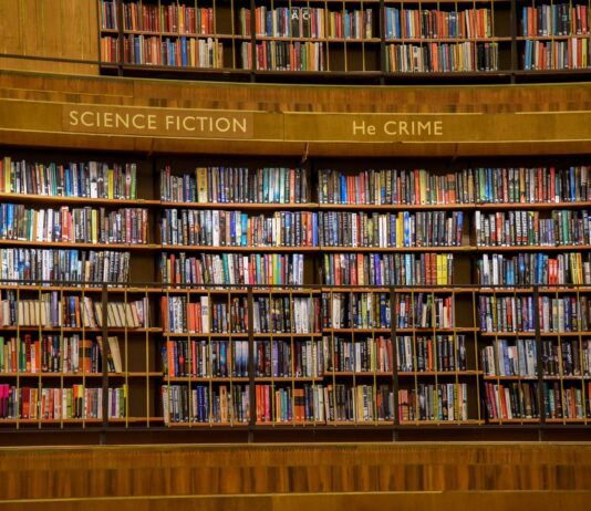 Dziesięć serii kryminalnych ze Skandynawii, do których czytelnicy najczęściej wracają po latach Drewniane regały biblioteczne wypełnione kolorowymi książkami